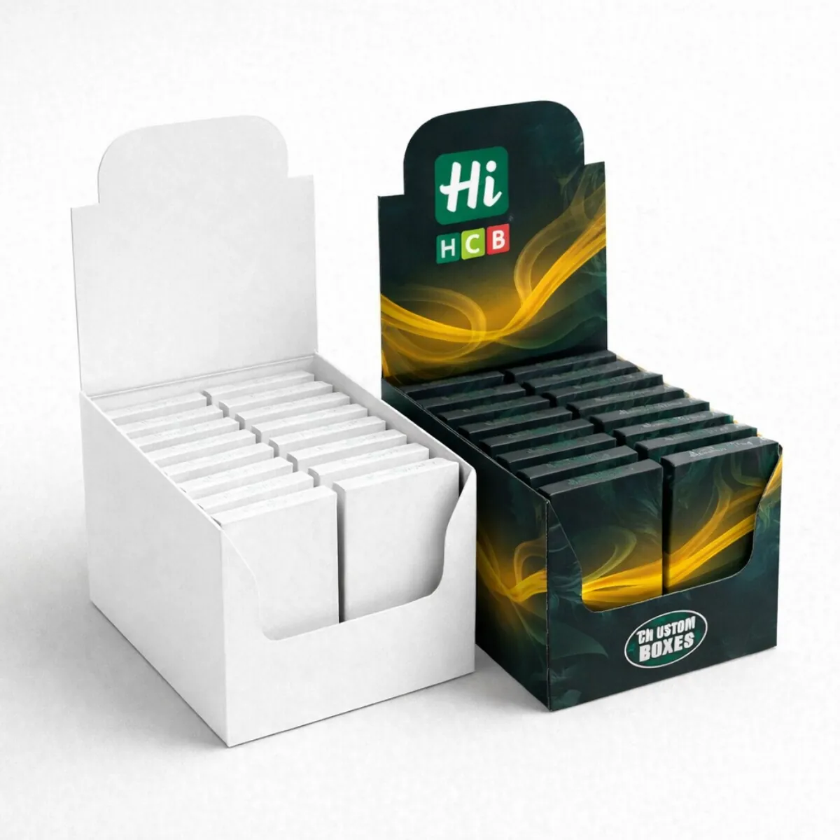 High-quality protective packaging for individual blunt wraps displayed in a professional and organised retail layout- class=